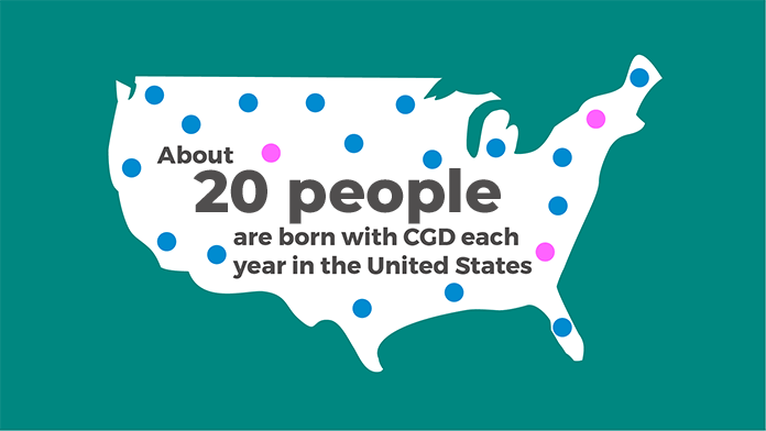Map representing how 20 children with CGD are born each year